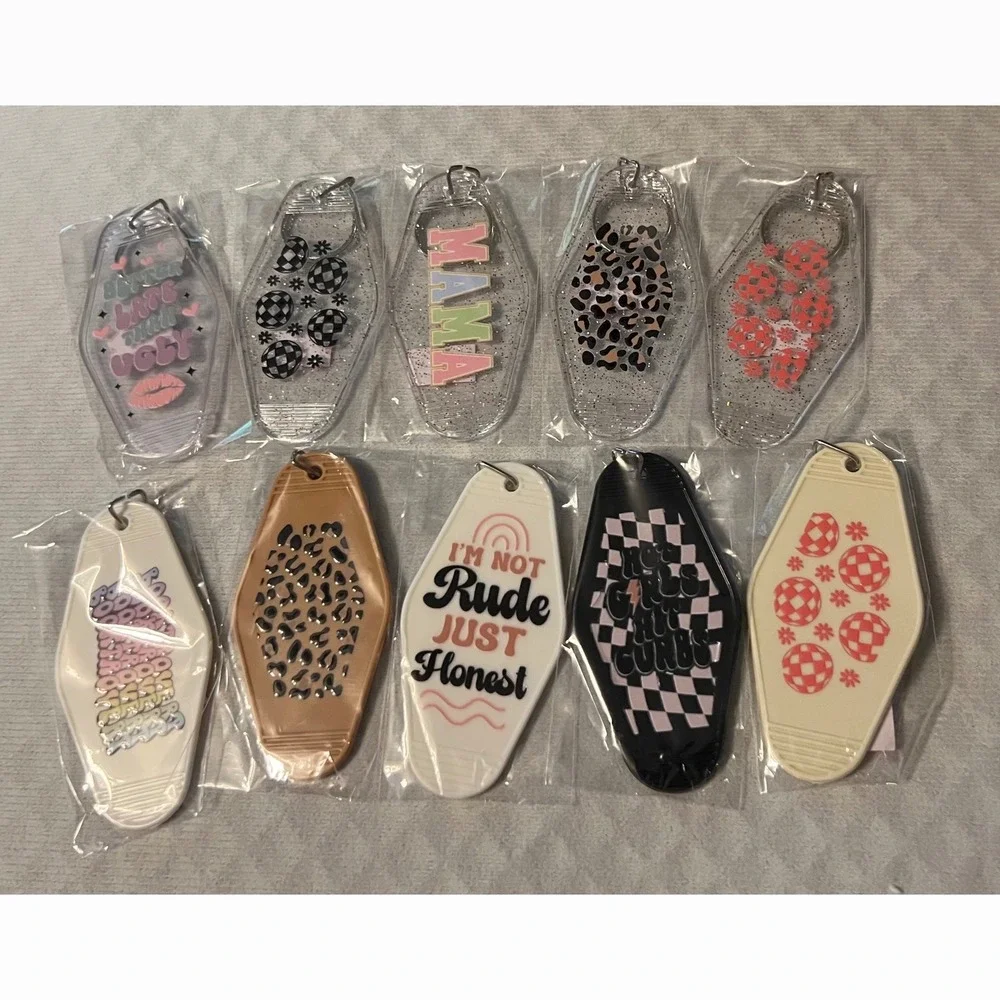 Set of 10 Motel Style Keychain Unisex Multicolor NWT Graphic Print Lot